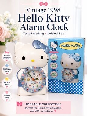 Rare Vintage 1998 Sanrio Hello Kitty Alarm Clock – Tested Working – Original Box